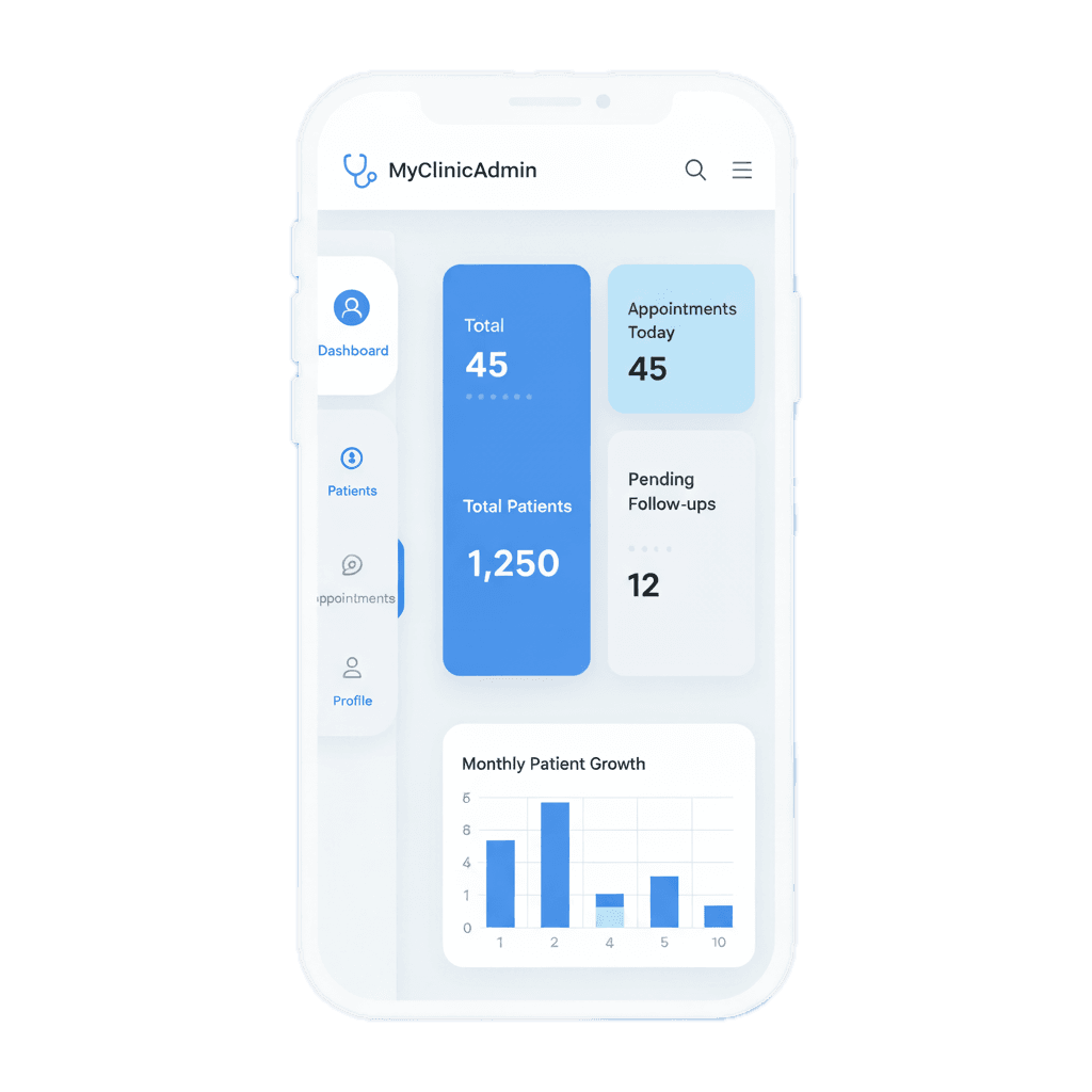 MyClinicAdmin Mobile Mockup